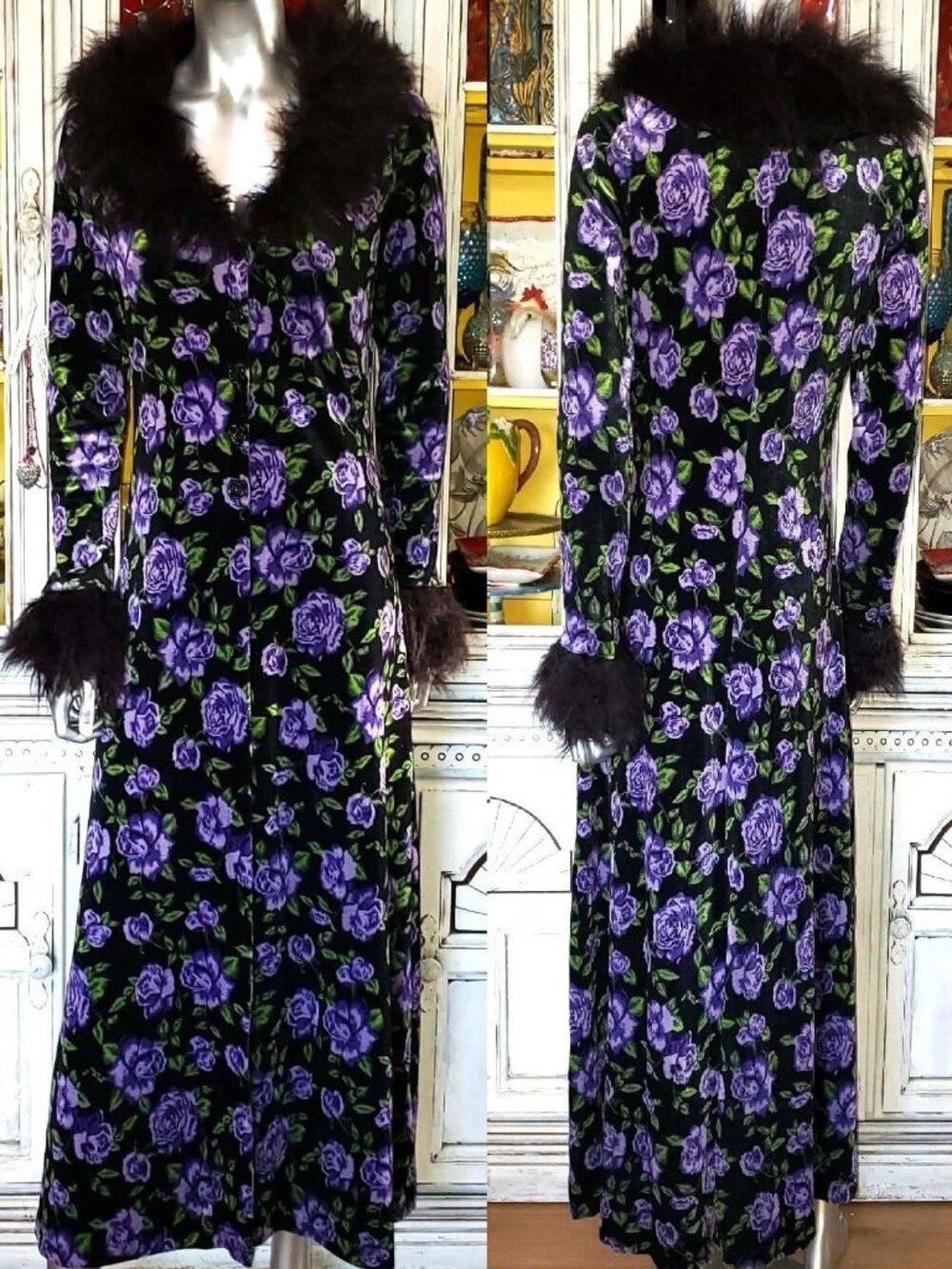 Betsey Johnson Long Floral Velvet Coat